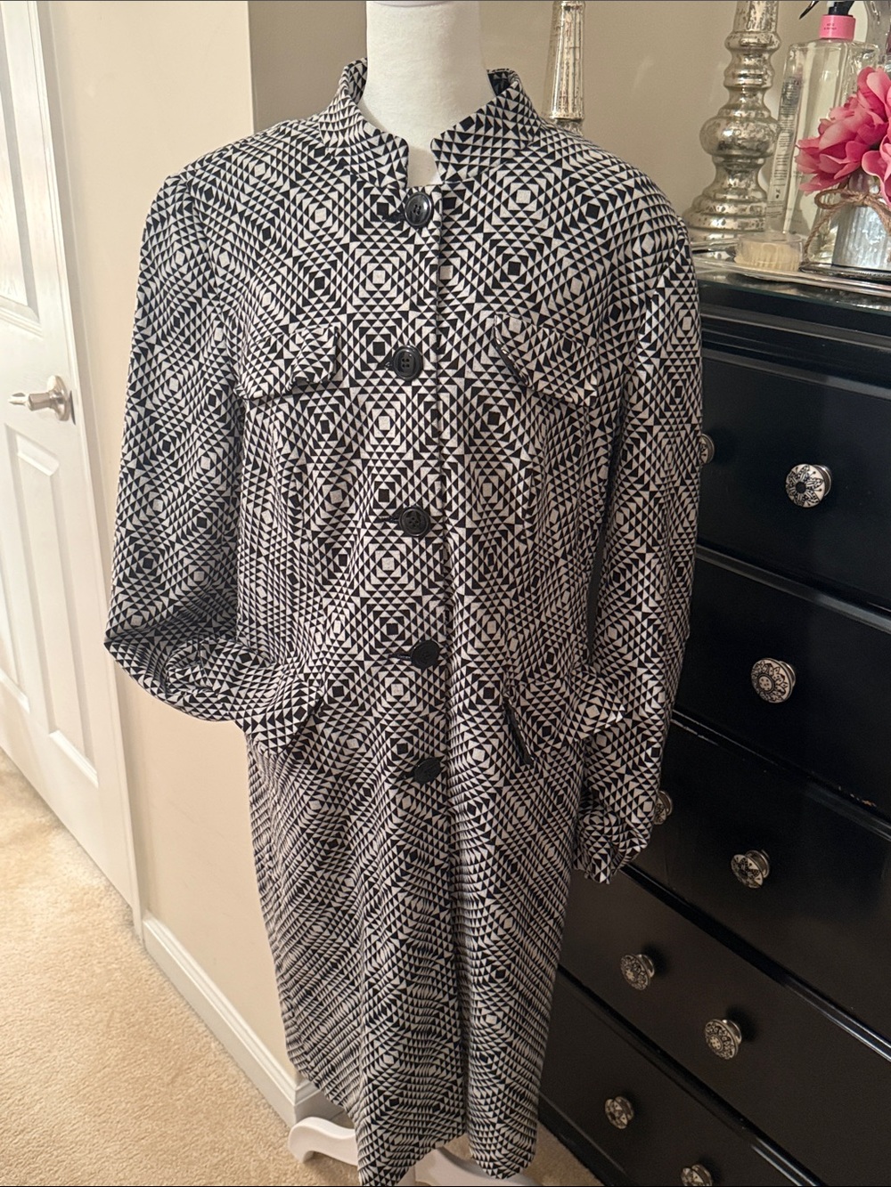 Black and White Geometric Coat